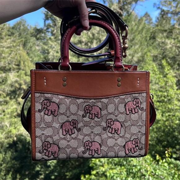 Coach Handbags - COACH Rogue 25 Signature Textile Jacquard w Embroidered Pink Elephants Handbag